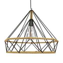 FLUTED 01422 Vintage Κρεμαστό Φωτιστικό Οροφής με Ντουί 1 x E27 AC 220-240V IP20 - Μαύρο & Μπεζ - Μ50 x Π50 x Y44cm