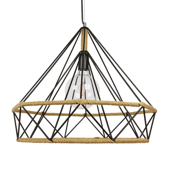 FLUTED 01422 Vintage Κρεμαστό Φωτιστικό Οροφής με Ντουί 1 x E27 AC 220-240V IP20 - Μαύρο & Μπεζ - Μ50 x Π50 x Y44cm