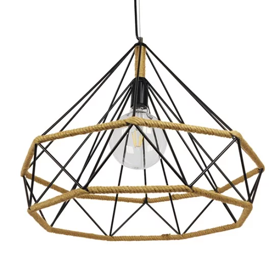 FLUTED 01422 Vintage Κρεμαστό Φωτιστικό Οροφής με Ντουί 1 x E27 AC 220-240V IP20 - Μαύρο & Μπεζ - Μ50 x Π50 x Y44cm