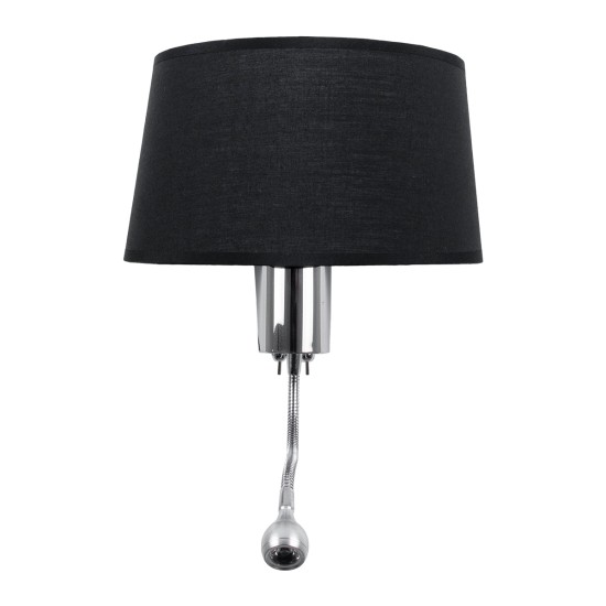 ELEGANT 01492 Μοντέρνο Επιτοίχιο Φωτιστικό Απλίκα με LED Βραχίονα Δίφωτο 1 x E27 IP20 Μαύρο Ύφασμα με Ασημί Μέταλλο - Μ26.5 x Π15 x Υ43cm