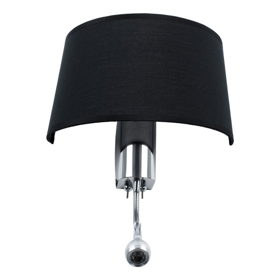 ELEGANT 01492 Μοντέρνο Επιτοίχιο Φωτιστικό Απλίκα με LED Βραχίονα Δίφωτο 1 x E27 IP20 Μαύρο Ύφασμα με Ασημί Μέταλλο - Μ26.5 x Π15 x Υ43cm