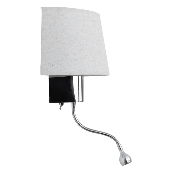 ELEGANT 01493 Μοντέρνο Επιτοίχιο Φωτιστικό Απλίκα με LED Βραχίονα Δίφωτο 1 x E27 IP20 Λευκό Ύφασμα με Ασημί Μέταλλο - Μ26.5 x Π15 x Υ43cm