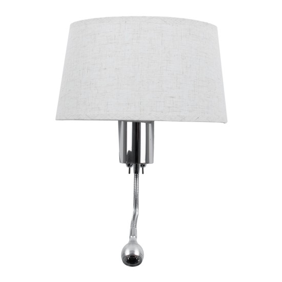 ELEGANT 01493 Μοντέρνο Επιτοίχιο Φωτιστικό Απλίκα με LED Βραχίονα Δίφωτο 1 x E27 IP20 Λευκό Ύφασμα με Ασημί Μέταλλο - Μ26.5 x Π15 x Υ43cm