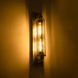 BESPOKE 01567 Vintage Φωτιστικό Τοίχου - Απλίκα με Ντουί 2 x E27 AC 220-240V IP20 - Ασημί Εφέ Σκουριάς - Μ10 x Π11 x Υ47cm