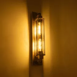 BESPOKE 01568 Vintage Φωτιστικό Τοίχου - Απλίκα με Ντουί 2 x E27 AC 220-240V IP20 - Χρυσό Εφέ Σκουριάς - Μ10 x Π11 x Υ47cm