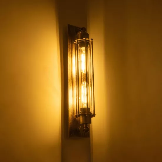 BESPOKE 01568 Vintage Φωτιστικό Τοίχου - Απλίκα με Ντουί 2 x E27 AC 220-240V IP20 - Χρυσό Εφέ Σκουριάς - Μ10 x Π11 x Υ47cm