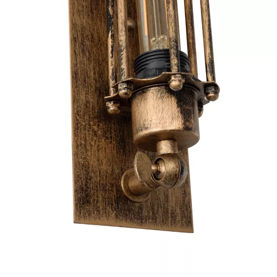 BESPOKE 01568 Vintage Φωτιστικό Τοίχου - Απλίκα με Ντουί 2 x E27 AC 220-240V IP20 - Χρυσό Εφέ Σκουριάς - Μ10 x Π11 x Υ47cm