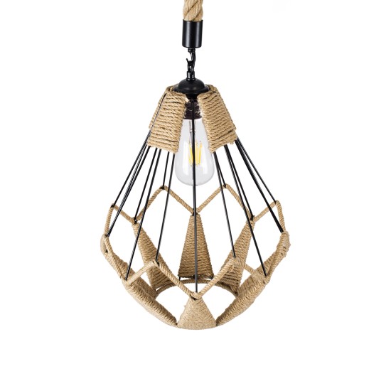 CONICAL 01617 Vintage Κρεμαστό Φωτιστικό Πλέγμα Μονόφωτο 1 x E27 IP20 Μαύρο Μέταλλο με Μπεζ Σχοινί - Μ30 x Π30 x Υ40cm CONICAL 01617 Vintage Κρεμαστό Φωτιστικό Πλέγμα Μονόφωτο 1 x E27 IP20 Μαύρο Μέταλλο με Μπεζ Σχοινί - Μ30 x Π30 x Υ40cm
