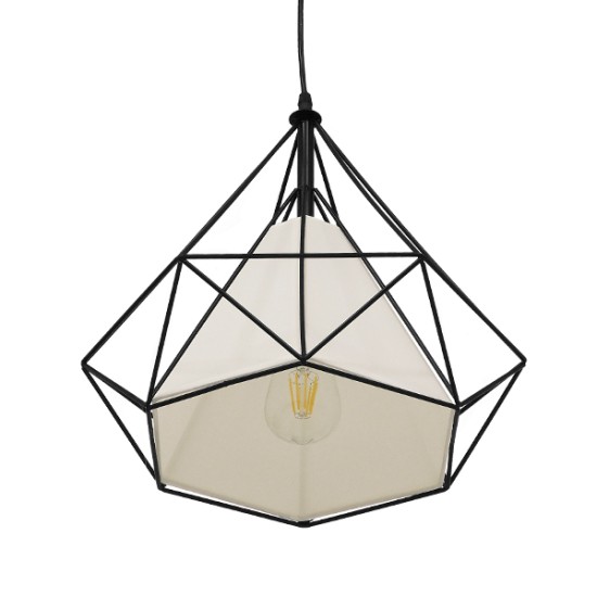 KAIRI 01618 Μοντέρνο Κρεμαστό Φωτιστικό Οροφής με Ντουί 1 x E27 AC 220-240V IP20 - Μαύρο & Λευκό - Μ38 x Π38 x Υ39cm