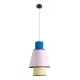 SAIGE 01921 Boho Κρεμαστό Φωτιστικό Πλέγμα Μονόφωτο 1 x E27 IP20 Μπεζ Ξύλο με Μπλε & Ροζ Ύφασμα - Μ30 x Π30 x Υ48cm