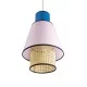 SAIGE 01921 Boho Κρεμαστό Φωτιστικό Πλέγμα Μονόφωτο 1 x E27 IP20 Μπεζ Ξύλο με Μπλε & Ροζ Ύφασμα - Μ30 x Π30 x Υ48cm