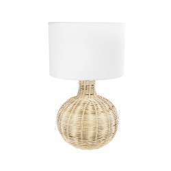 HASUMI 01959 Boho Επιτραπέζιο Φωτιστικό Πορτατίφ Μονόφωτο 1 x E27 IP20 Μπεζ Ξύλο με Λευκό Ύφασμα - Μ30 x Π30 x Υ50cm