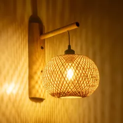  SELVA 01963 Boho Φωτιστικό Τοίχου - Απλίκα με Ντουί 1 x E27 AC 220-240V IP20 - Μπεζ - Μ23 x Π23 x Υ37cm