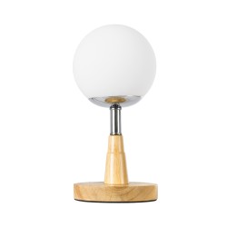 COVE 02036 Μοντέρνο Επιτραπέζιο Φωτιστικό Πορτατίφ Μονόφωτο 1 x E27 IP20 Μπεζ Ξύλο, Ασημί Μέταλλο με Λευκό Γυαλί - Μ12 x Π12 x Υ25cm