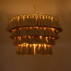 MISSOULA 02088 Boho Κρεμαστό Φωτιστικό Οροφής με Ντουί 1 x E27 AC 220-240V IP20 - Μπεζ & Χρυσό - Μ60 x Π60 x Υ40cm