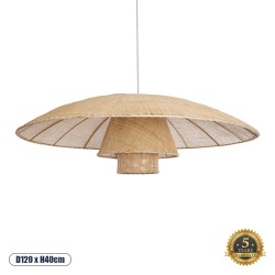 ZORA 02140 Boho Κρεμαστό Φωτιστικό Οροφής Μονόφωτο 1 x E27 AC220-240V IP20 - Φ120 x Υ40cm - Μπεζ Υφασμάτινο Καμπάνα