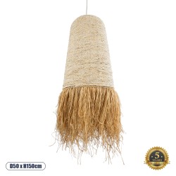 LETA 02171 Boho Κρεμαστό Φωτιστικό Οροφής Μονόφωτο 1 x E27 AC220-240V IP20 - Φ50 x Υ150cm - Μπεζ Φυσική Ράφια Νήμα Πλέγμα Καμπάνα