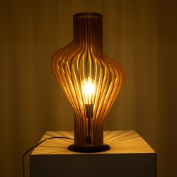 MIHIRO 02176 Boho Επιτραπέζιο Φωτιστικό Πορτατίφ Μονόφωτο 1 x E27 IP20 Καφέ Ξύλο με Μαύρο Μέταλλο - Μ33 x Π33 x Υ57cm