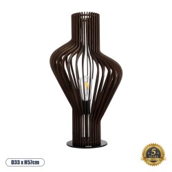 MIHIRO 02177 Boho Επιτραπέζιο Φωτιστικό Μονόφωτο 1 x E27 AC220-240V IP20 - Φ33 x Υ57cm - Καφέ Σκούρο Ξύλινο με Μαύρη Μεταλλική Βάση Πλέγμα