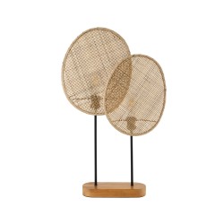 AZUL 02231 Boho Επιτραπέζιο Φωτιστικό Πορτατίφ Διφωτο 2 x E27 IP20 Μπεζ & Καφέ Ξύλο με Μαύρο Μέταλλο - Μ45 x Π11 x Υ75cm