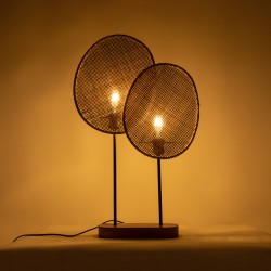 AZUL 02231 Boho Επιτραπέζιο Φωτιστικό Πορτατίφ Διφωτο 2 x E27 IP20 Μπεζ & Καφέ Ξύλο με Μαύρο Μέταλλο - Μ45 x Π11 x Υ75cm