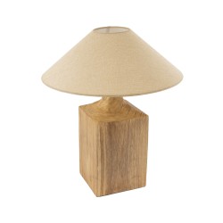 LAFRONTERA 02313 Boho Επιτραπέζιο Φωτιστικό Πορτατίφ Μονόφωτο 1 x E27 IP20 Μπεζ Ξύλο με Μπεζ Ύφασμα - Μ50 x Μ50 x Υ60cm