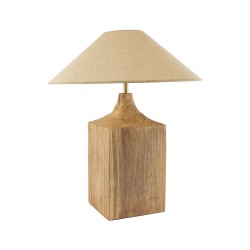 LAFRONTERA 02313 Boho Επιτραπέζιο Φωτιστικό Πορτατίφ Μονόφωτο 1 x E27 IP20 Μπεζ Ξύλο με Μπεζ Ύφασμα - Μ50 x Μ50 x Υ60cm