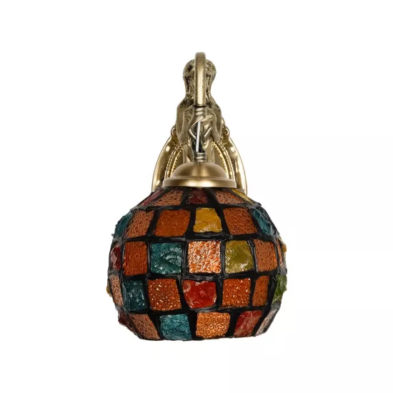 MERMAID 02389 Vintage Φωτιστικό Τοίχου - Απλίκα με Ντουί 1 x E27 AC 220-240V IP20 - Μπρούτζινο & Πολύχρωμο - Μ17 x Π30 x Υ27cm