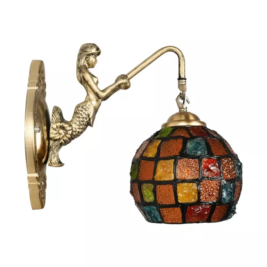 MERMAID 02389 Vintage Φωτιστικό Τοίχου - Απλίκα με Ντουί 1 x E27 AC 220-240V IP20 - Μπρούτζινο & Πολύχρωμο - Μ17 x Π30 x Υ27cm