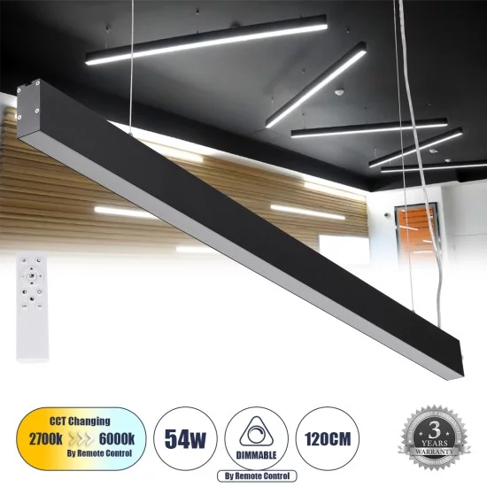 FELIX 61028-P Γραμμικό Κρεμαστό Φωτιστικό Linear LED CCT 54W 6500lm 120° AC 220-240V Μ120 x Π3.5 x Υ7cm - Εναλλαγή Φωτισμού μέσω Τηλεχειριστηρίου All In One Ψυχρό 6000k+Φυσικό 4500k+Θερμό 2700k Dimmable - Μαύρο - 3 Years Warranty FELIX 61028-P Γραμμικό Κρεμαστό Φωτιστικό Linear LED CCT 54W 6500lm 120° AC 220-240V Μ120 x Π3.5 x Υ7cm - Εναλλαγή Φωτισμού μέσω Τηλεχειριστηρίου All In One Ψυχρό 6000k+Φυσικό 4500k+Θερμό 2700k Dimmable - Μαύρο - 3 Years Warranty