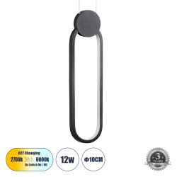 ILDI 61088 Μοντέρνο Κρεμαστό Φωτιστικό Οροφής LED 12W 1440lm 300° AC 220-240V IP20 Ρυθμιζόμενο Λευκό CCT με On/Off 2700K/4500K/6000K - Lumileds SMD Chip - Μαύρο Ματ- Μ10 x Π2.3 x Υ38cm - 3 Χρόνια Εγγύηση