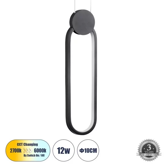 ILDI 61088 Μοντέρνο Κρεμαστό Φωτιστικό Οροφής LED 12W 1440lm 300° AC 220-240V IP20 Ρυθμιζόμενο Λευκό CCT με On/Off 2700K/4500K/6000K - Lumileds SMD Chip - Μαύρο Ματ- Μ10 x Π2.3 x Υ38cm - 3 Χρόνια Εγγύηση
