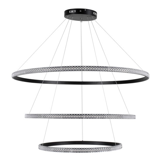 DIAMOND TRIO 61140-DECO Κρεμαστό Φωτιστικό Δαχτυλίδι-Κύκλος LED CCT 150W 18379lm 360° AC 220-240V - Εναλλαγή Φωτισμού μέσω Τηλεχειριστηρίου All In One Ψυχρό 6000k+Φυσικό 4500k+Θερμό 2700k Dimmable Φ60+80+100cm - Μαύρο - 3 Years Warranty