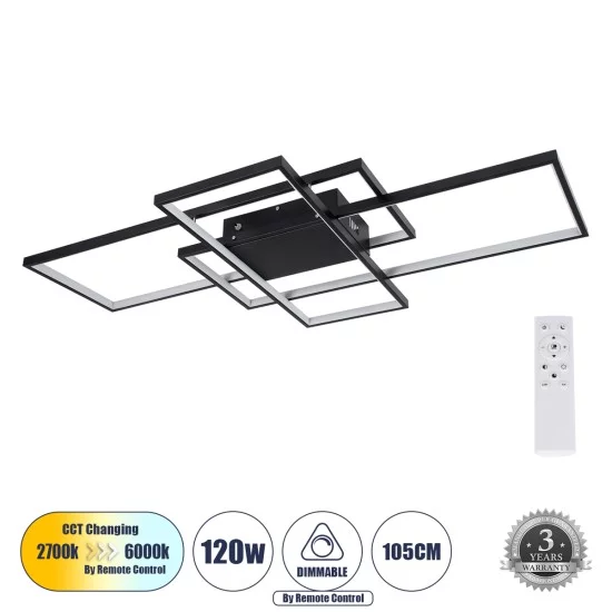 QUADRA 61388 Φωτιστικό Οροφής Design LED CCT 120W 14400lm 120° AC 220-240V - Εναλλαγή Φωτισμού μέσω Τηλεχειριστηρίου All In One Ψυχρό 6000k+Φυσικό 4500k+Θερμό 2700k Dimmable Μ105 x Π60 x Υ9cm - Μαύρο - 3 Years Warranty QUADRA 61388 Φωτιστικό Οροφής Design LED CCT 120W 14400lm 120° AC 220-240V - Εναλλαγή Φωτισμού μέσω Τηλεχειριστηρίου All In One Ψυχρό 6000k+Φυσικό 4500k+Θερμό 2700k Dimmable Μ105 x Π60 x Υ9cm - Μαύρο - 3 Years Warranty