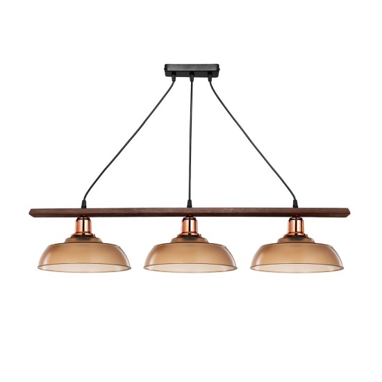 LOAN 203-0289 Μοντέρνο Κρεμαστό Φωτιστικό Οροφής με Ντουί 3 x E27 AC 220-240V IP20 - Καφέ & Μπρονζέ -  Μ89 x Π25.5 x Υ19cm