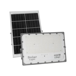 LUMOVOX 73070 Προβολέας LED 400W 20000lm 120° DC 5V με Φωτοβολταϊκό Panel 5V 25W & Επαναφορτιζόμενη Μπαταρία Li-ion 3.2V 20000mAh Αδιάβροχο IP67 Ψυχρό Λευκό 6000K - 400 x SMD2835 Sanan Chip - Γκρι Ανθρακί - Μ45 x Π7.5 x Υ30.5cm - 2 Χρόνια Εγγύηση