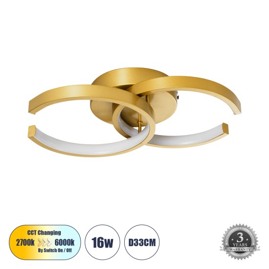 EVA 61069 Μοντέρνο Φωτιστικό Οροφής LED 16W 1920lm 300° AC 220-240V IP20 Ρυθμιζόμενο Λευκό CCT με On/Off 2700K/4500K/6000K - Lumileds SMD Chip - Χρυσό Βούρτσας - Μ33 x Π21 x Υ7cm - 3 Χρόνια Εγγύηση