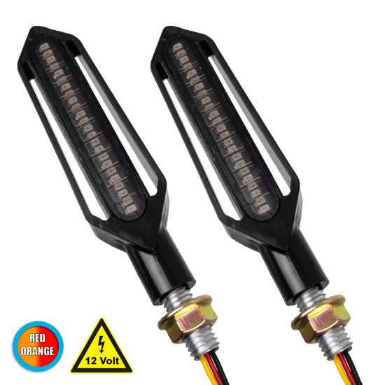 81756 ΣΕΤ 2 x Φλάς Μοτοσυκλέτας Universal Knife LED SMD 5050 5W DC 12V 2 Λειτουργιών Κόκκινο για Πορείας-Stop & με Τρεχούμενο Εφέ Φωτισμού Πορτοκαλί για Φλας Αδιάβροχα IP65