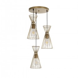 FLIXIO 201-0126 Vintage Κρεμαστό Φωτιστικό Οροφής με Ντουί 3 x E27 AC 220-240V IP20 - Χρυσό - Μ40 x Π40 x Υ70cm