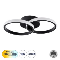 CORA 61058 Μοντέρνο Φωτιστικό Οροφής LED 18W 2160lm 300° AC 220-240V IP20 Ρυθμιζόμενο Λευκό CCT με On/Off 2700K/4500K/6000K - Lumileds SMD Chip - Μαύρο Ματ - Μ36 x Π20.5 x Υ7cm - 3 Χρόνια Εγγύηση