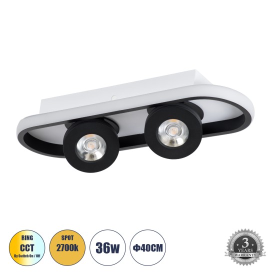 NESPO 61212 Φωτιστικό Οροφής Linear Design LED CCT με Κινούμενα Σποτ LED Spot Downlight 36W 4032lm 360° & 45° AC 220-240V - Εναλλαγή Φωτισμού μέσω Διακόπτη On/Off All In One Ψυχρό 6000k+Φυσικό 4500k+Θερμό 2700k Μ40 x Π13 x Υ6.5cm - Μαύρο