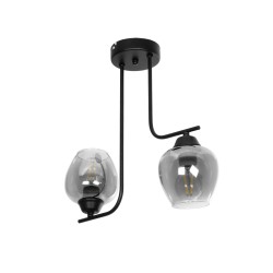 GLOSSA 201-0091 Vintage Φωτιστικό Οροφής με Ντουί 2 x E27 AC 220-240V IP20 - Μαύρο & Μαύρο Φιμέ - Μ40 x Π15 x Υ17cm