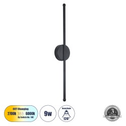 DIADEM 61329 Μοντέρνο Φωτιστικό Τοίχου - Απλίκα LED 9W 1080lm 120° AC 220-240V IP20 Ρυθμιζόμενο Λευκό CCT με On/Off 2700K/4500K/6000K - Lumileds SMD Chip - Μαύρο Ματ - Μ10 x Π4 x Υ60cm - 3 Χρόνια Εγγύηση