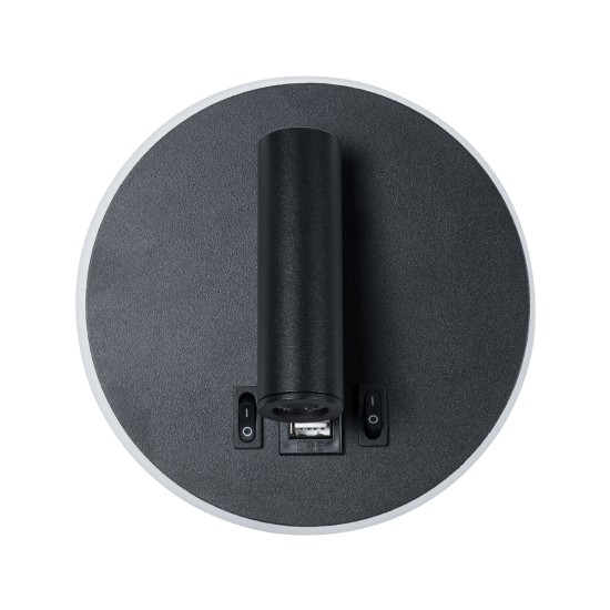 LADY-R 60938 Μοντέρνο Φωτιστικό Τοίχου - Απλίκα Ξενοδοχείου Reading Light με Φορτιστή USB 3A LED 6W 600lm 36° & 360° AC 220-240V IP20 Φυσικό Λευκό 4500K - Bridgelux COB Chip & TÜV SÜD Driver - Μαύρο Ματ - Μ15 x Π15 x Υ7cm - 3 Χρόνια Εγγύηση