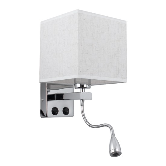 ELEGANT 01495 Μοντέρνο Επιτοίχιο Φωτιστικό Απλίκα με LED Βραχίονα Δίφωτο 1 x E27 IP20 Λευκό Ύφασμα με Ασημί Μέταλλο - Μ17 x Π21 x Υ43cm ELEGANT 01495 Μοντέρνο Επιτοίχιο Φωτιστικό Απλίκα με LED Βραχίονα Δίφωτο 1 x E27 IP20 Λευκό Ύφασμα με Ασημί Μέταλλο - Μ17 x Π21 x Υ43cm