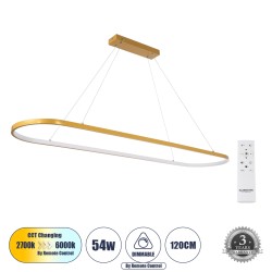 BOLIVAR 61274 Μοντέρνο Κρεμαστό Φωτιστικό Οροφής LED 54W 6210lm 360° AC 220-240V IP20 Ρυθμιζόμενο Λευκό CCT με Χειριστήριο από 2700K έως 6000K Dimmable - Lumileds SMD Chip - Χρυσό Βούρτσας - Μ120 x Π30 x Υ2cm - 3 Χρόνια Εγγύηση