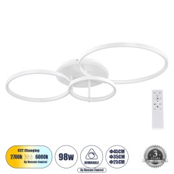 NEMESIS 61109 Μοντέρνο Φωτιστικό Οροφής LED 98W 11858lm 360° AC 220-240V IP20 Ρυθμιζόμενο Λευκό CCT με Χειριστήριο από 2700K έως 6000K Dimmable - Lumileds SMD Chip - Λευκό Ματ - Μ89 x Π60 x Υ19cm - 3 Χρόνια Εγγύηση