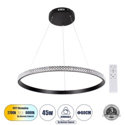 DIAMOND 61130 Μοντέρνο Κρεμαστό Φωτιστικό Οροφής LED 45W 5230lm 360° AC 220-240V IP20 Ρυθμιζόμενο Λευκό CCT με Χειριστήριο από 2700K έως 6000K Dimmable - Lumileds SMD Chip - Μαυρό Ματ - Μ60 x Π60 x Υ3cm - 3 Χρόνια Εγγύηση
