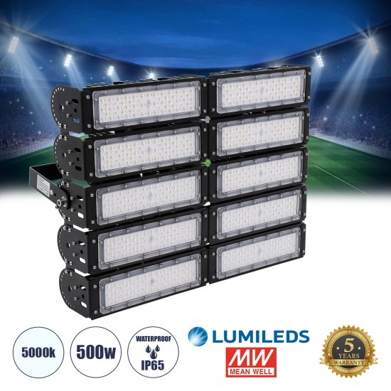 GOLIATH 90104 Προβολέας για Γήπεδα Tennis & Ποδοσφαίρου 5x5 LED 500W 75000lm 75°x135° SDCM<5 Fish Eye Lens AC 220-240V Αδιάβροχο IP65 IK08 Φυσικό Λευκό 5000K - Lumileds SMD Chip & Mean Well Driver - Μαύρο Ματ - Μ62 x Π22 x Υ45cm - 5 Χρόνια Εγγύ