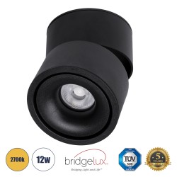 OMEGA-S 60301 Κινούμενο Downlight Σποτ LED 12W 1500lm 36° AC 220-240V IP20 Θερμό Λευκό 2700K - Bridgelux COB Chip & TÜV SÜD Driver - Μαύρο Ματ - Μ10 x Π10 x Υ10.5cm - 5 Χρόνια Εγγύηση